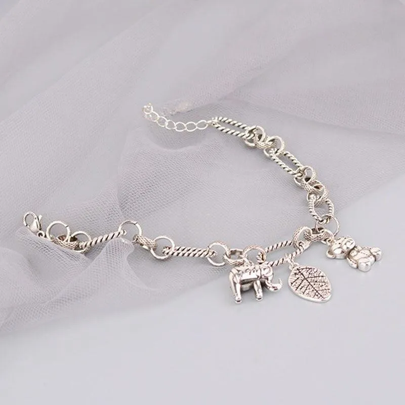 Stamp Thick Chain Charm Bracelets for Women - Fashion Hip Hop Vintage Bear Pendant Thai Silver Jewellery