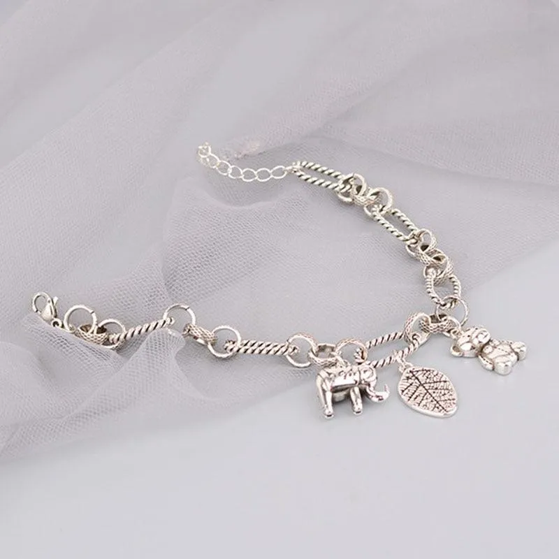 Stamp Thick Chain Charm Bracelets for Women - Fashion Hip Hop Vintage Bear Pendant Thai Silver Jewellery