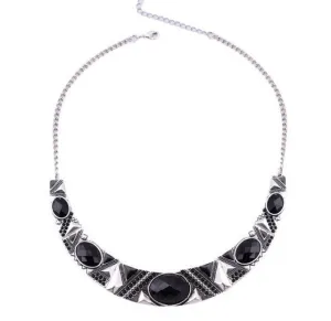 Statement Necklace New Vintage Jewelry Silver Color Alloy Black Resin Bead Choker Necklace Fashion Bijoux Necklace For Women