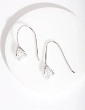 Sterling Silver Cubic Zirconia Sleek Drop Earrings