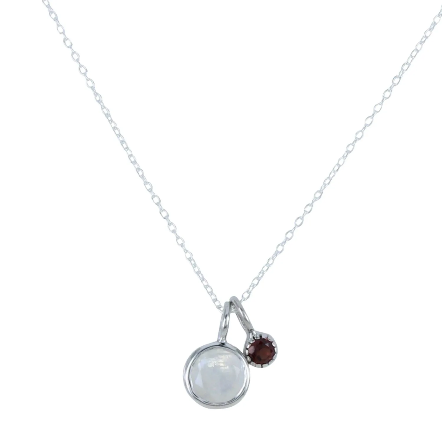 Sterling Silver Iris Moon and Garnet Necklace