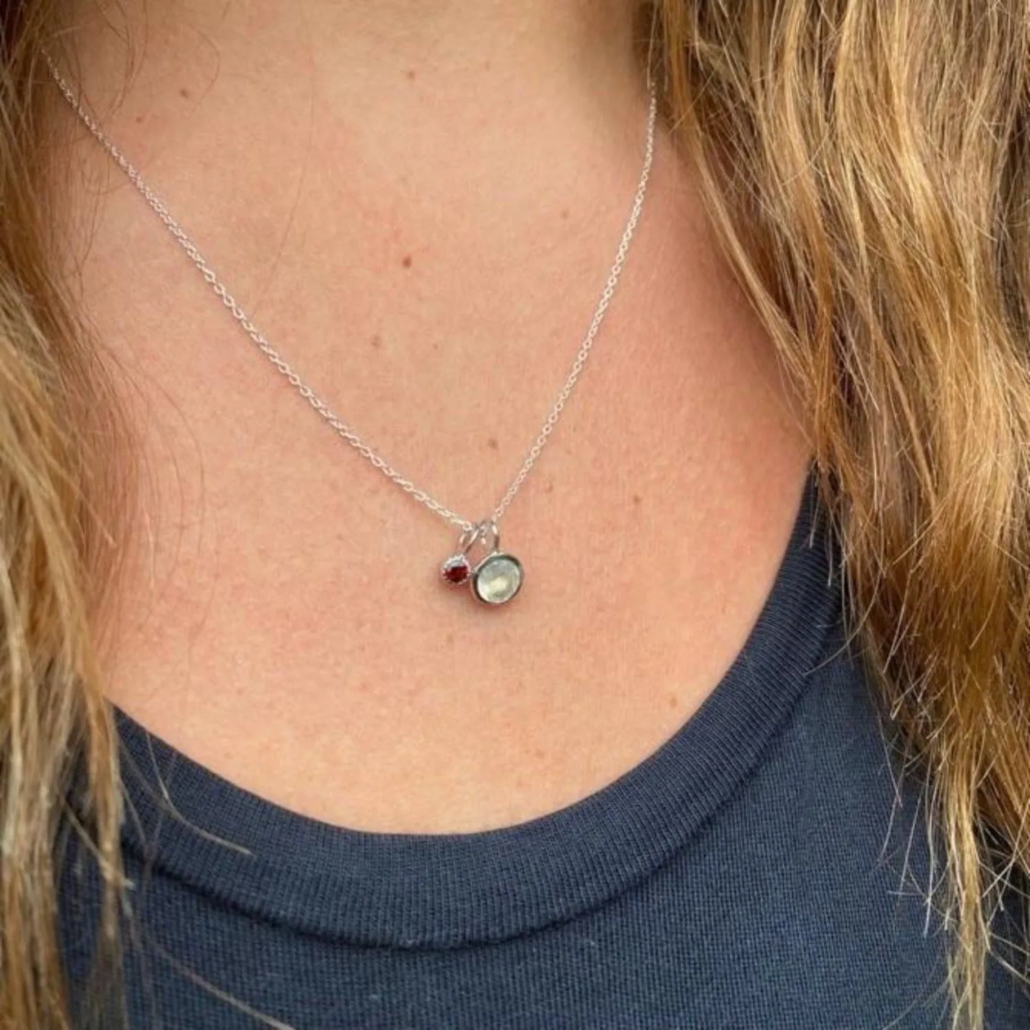 Sterling Silver Iris Moon and Garnet Necklace