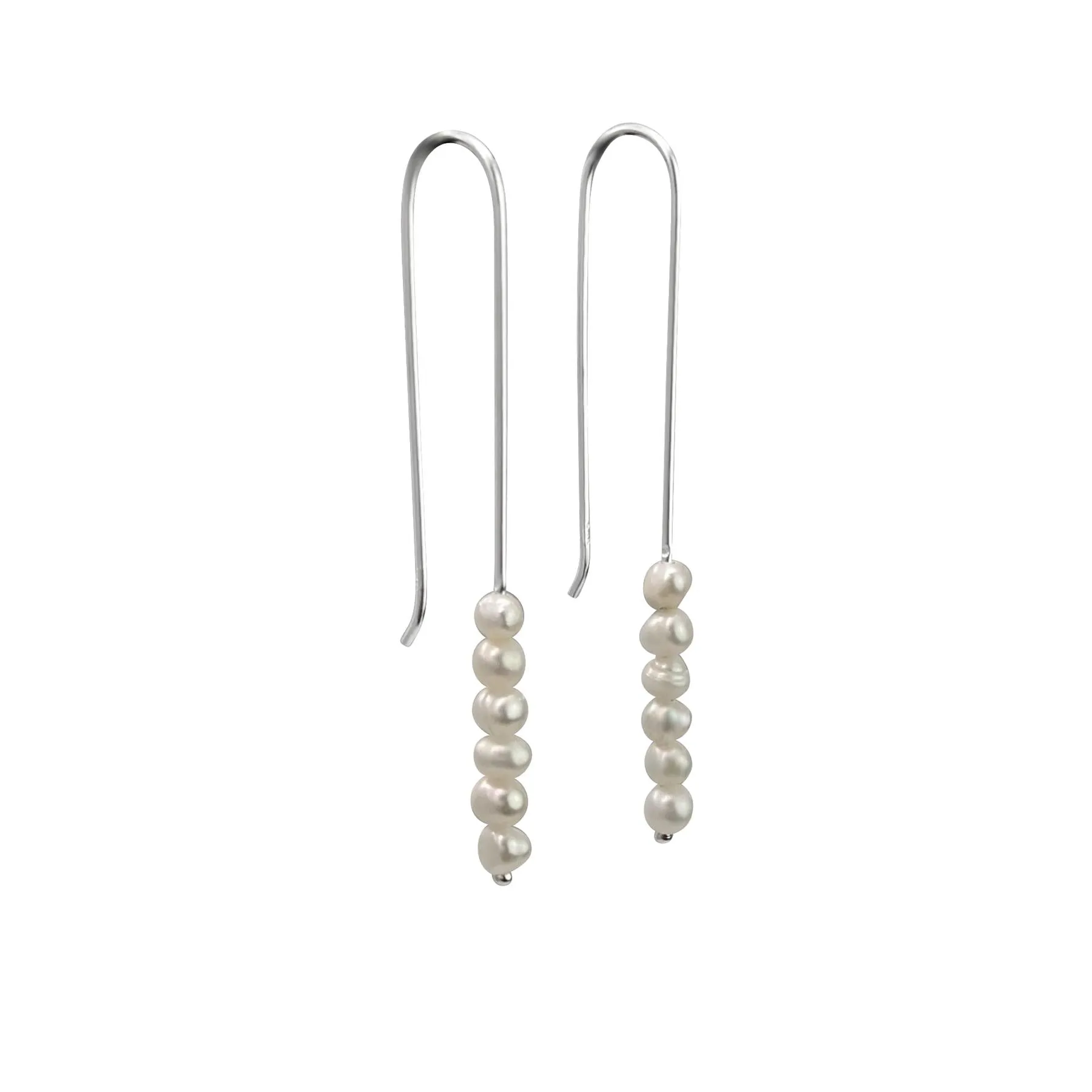 Sterling Silver Long Drop Freshwater Pearl Bead Threader Earrings