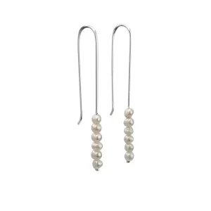 Sterling Silver Long Drop Freshwater Pearl Bead Threader Earrings
