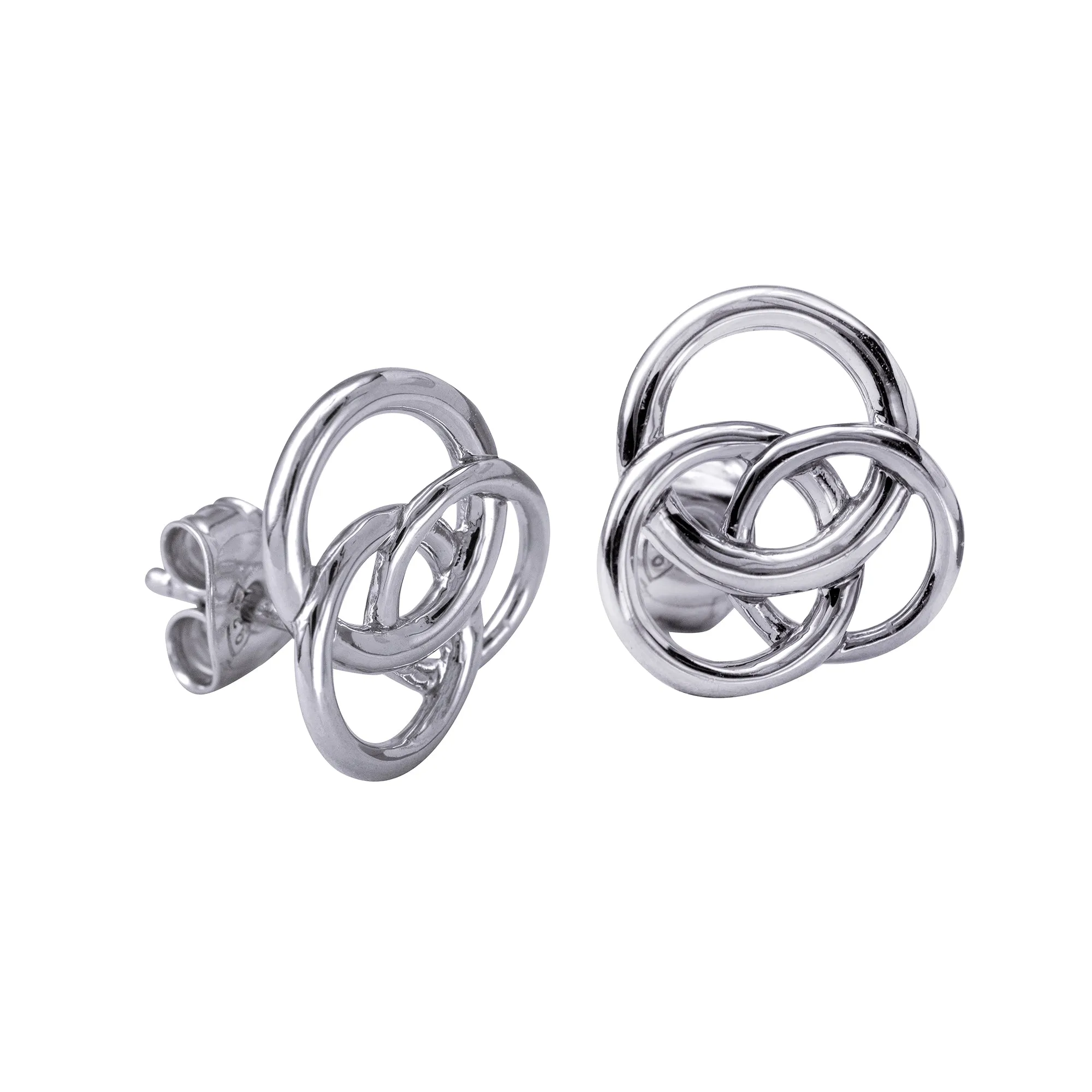 Sterling Silver Open Triple Interlocking Circle Stud Earrings
