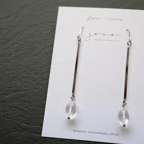 Stick clear beaded pierced earrings/Clip-on earrings