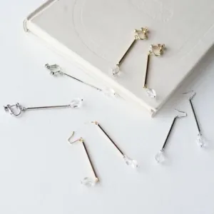 Stick clear beaded pierced earrings/Clip-on earrings