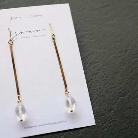 Stick clear beaded pierced earrings/Clip-on earrings