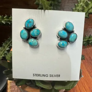 Stud 3 teardrop Kingman Turquoise Earrings