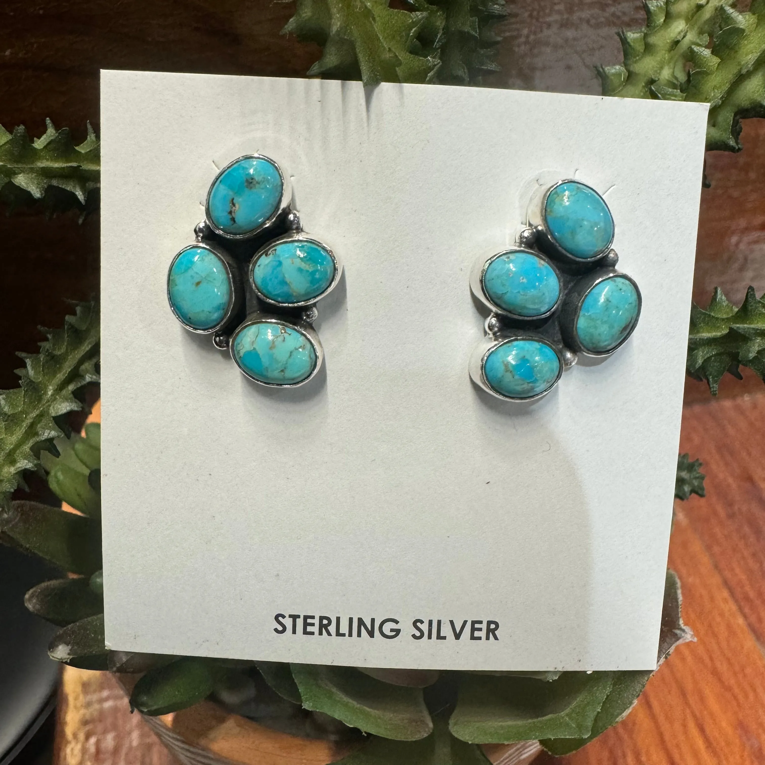 Stud 3 teardrop Kingman Turquoise Earrings