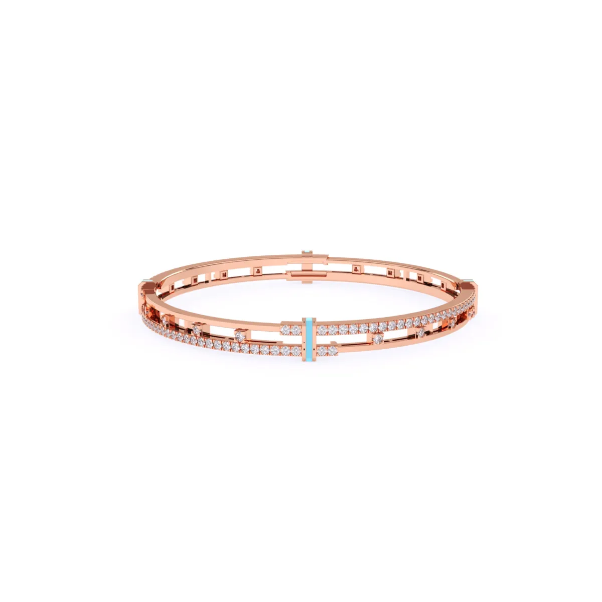 Stylish Round Diamond Two Row Bangle