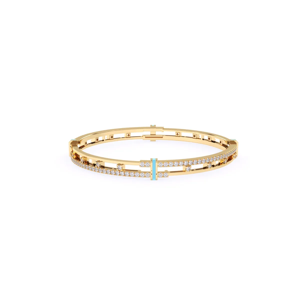 Stylish Round Diamond Two Row Bangle