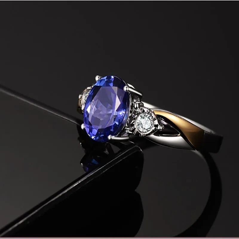Superb Classic 925 Silver Luxury AAAA Ring With Oval Lab Sapphire Gemstone