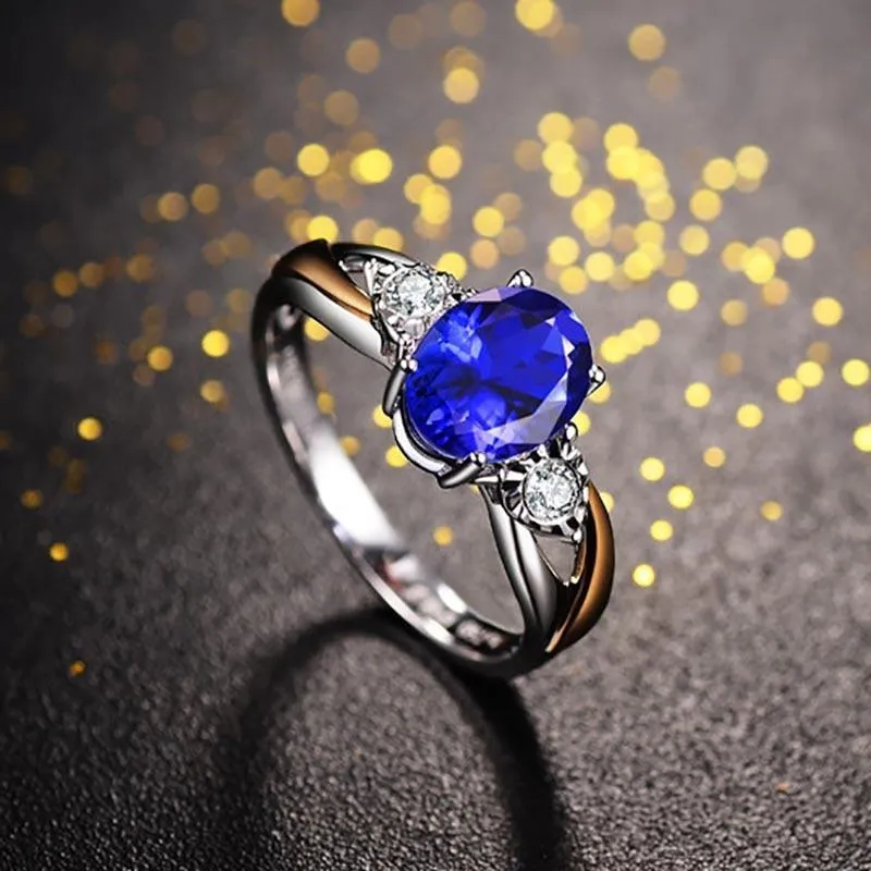 Superb Classic 925 Silver Luxury AAAA Ring With Oval Lab Sapphire Gemstone