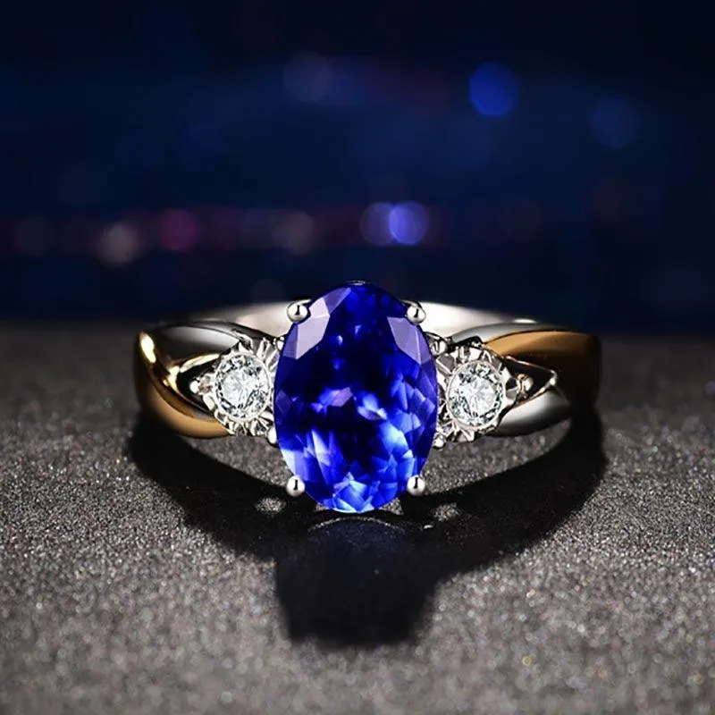 Superb Classic 925 Silver Luxury AAAA Ring With Oval Lab Sapphire Gemstone