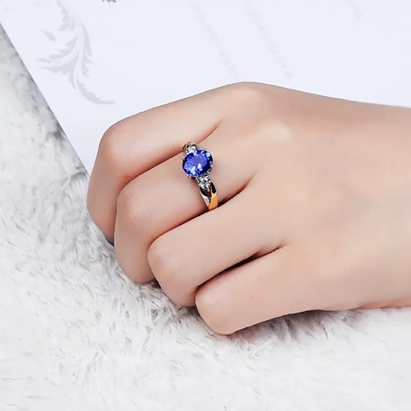 Superb Classic 925 Silver Luxury AAAA Ring With Oval Lab Sapphire Gemstone