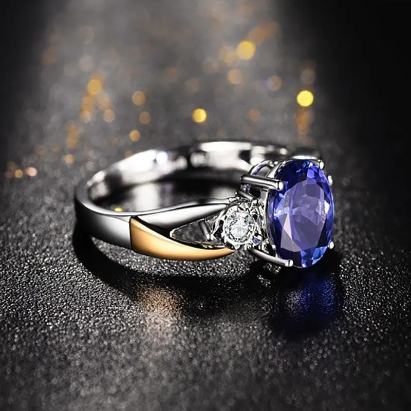 Superb Classic 925 Silver Luxury AAAA Ring With Oval Lab Sapphire Gemstone