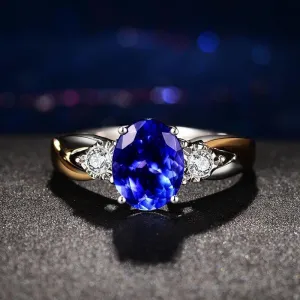 Superb Classic 925 Silver Luxury AAAA Ring With Oval Lab Sapphire Gemstone