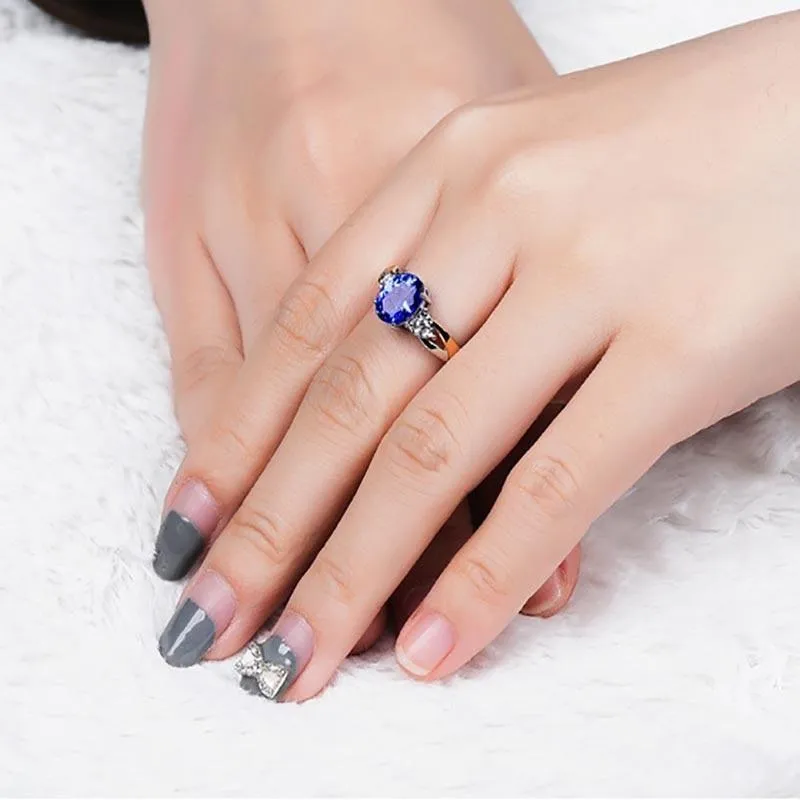 Superb Classic 925 Silver Luxury AAAA Ring With Oval Lab Sapphire Gemstone