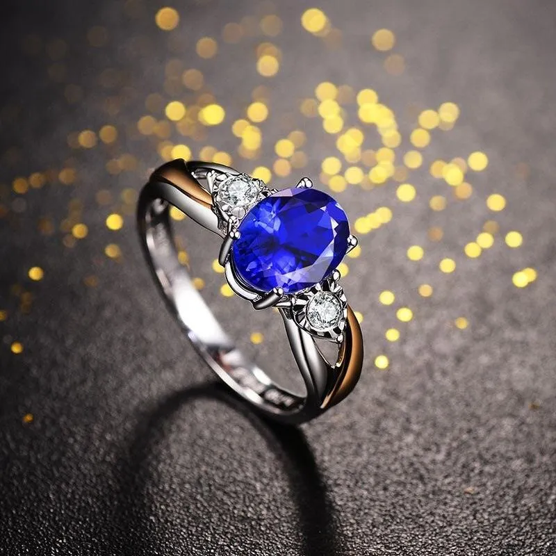 Superb Classic 925 Silver Luxury AAAA Ring With Oval Lab Sapphire Gemstone