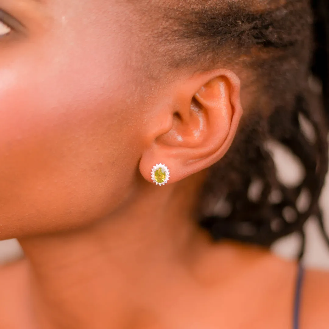 Timeless Oval Peridot Women's Earrings from Pakistan - Elegance in Every Stud