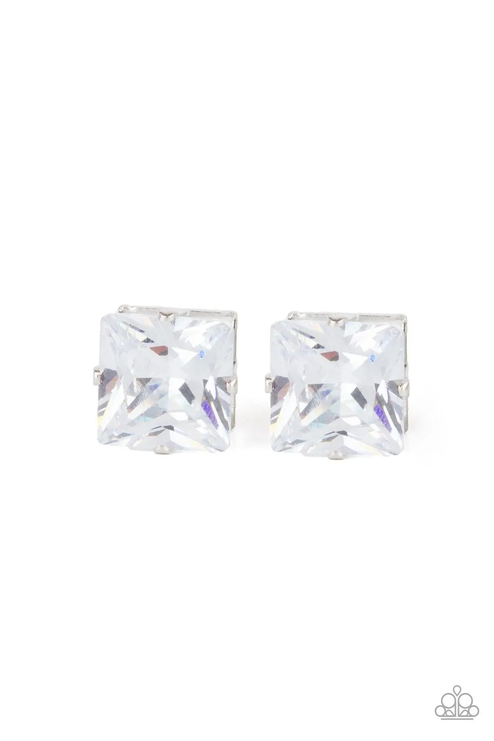 Times Square Timeless - White Post Earring-Paparazzi