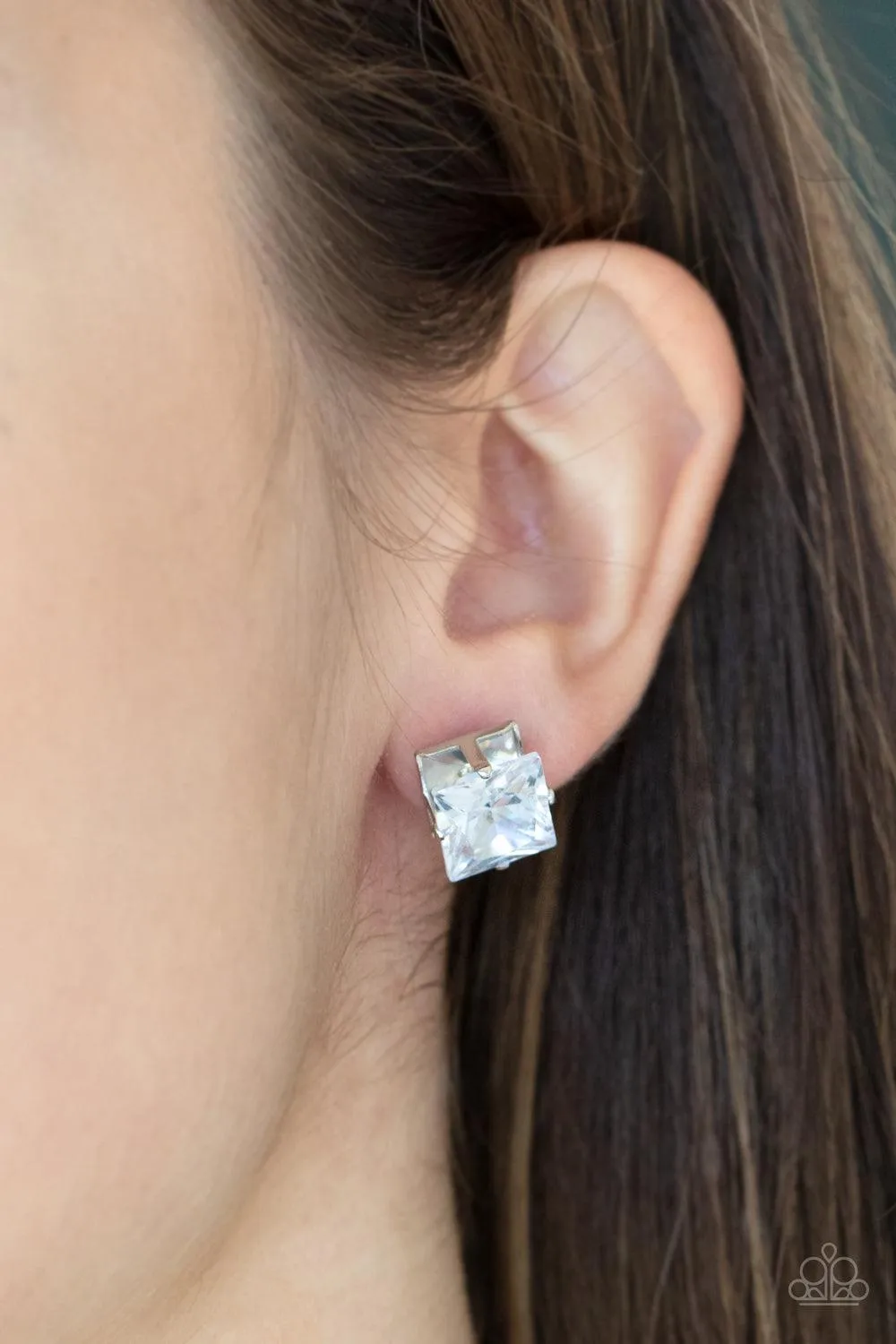 Times Square Timeless - White Post Earring-Paparazzi