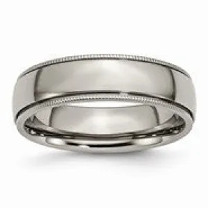 Titanium Grooved and Beaded Edge 6mm Polished Wedding Band Ring