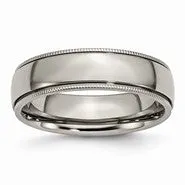 Titanium Grooved and Beaded Edge 6mm Polished Wedding Band Ring