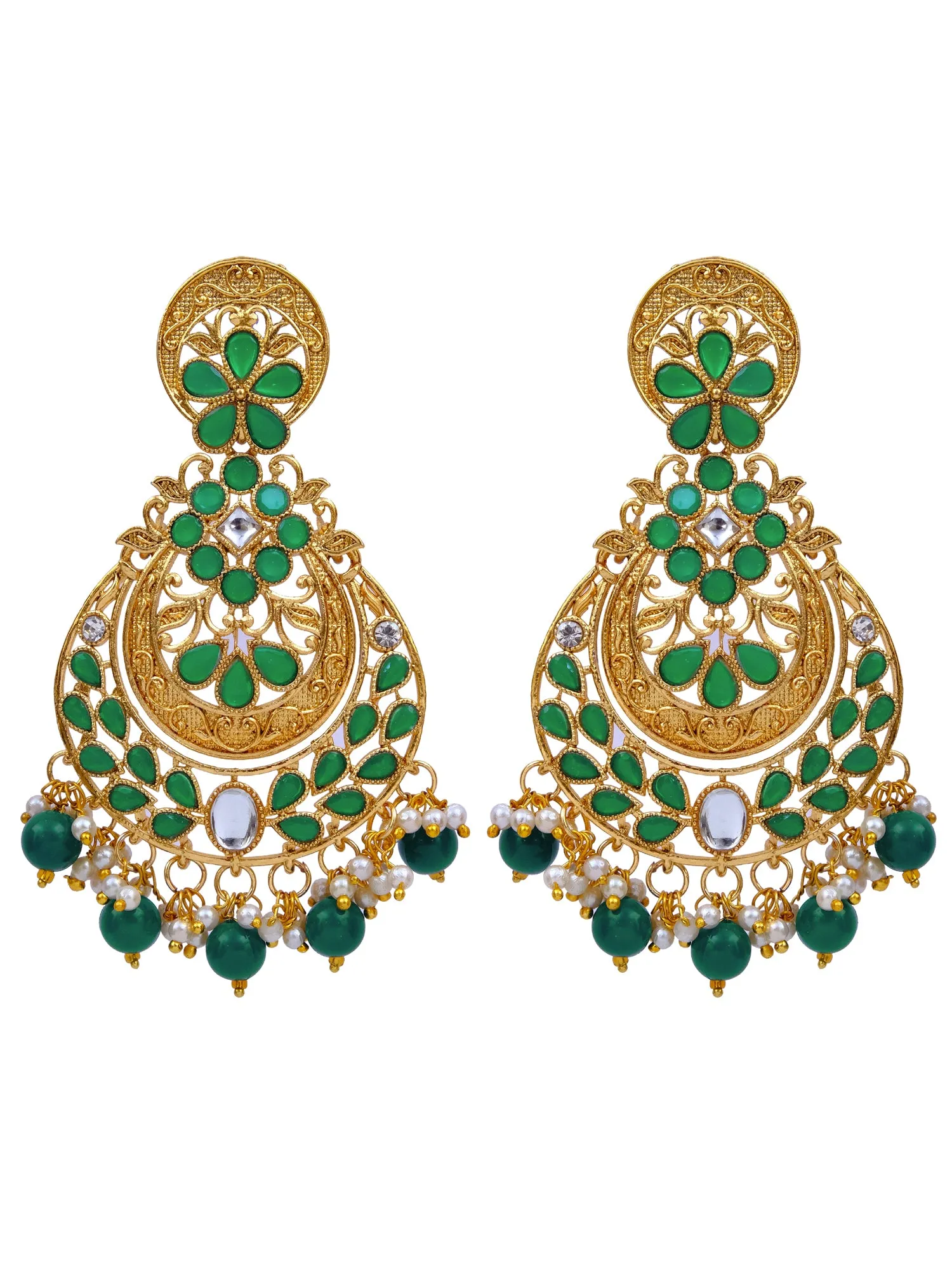 Traditional Gold Plated Green Chandbali Jhumka Earrings for Women