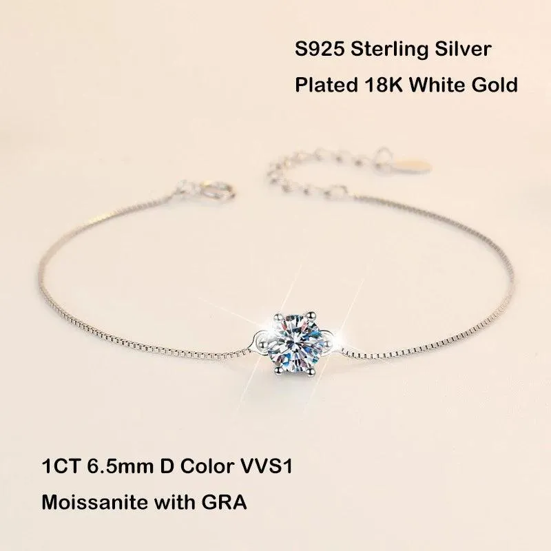 Trendy 100% Real GRA Certified 1CT Moissanite Diamonds Bracelets for Women - Silver Diamond Link Bracelets