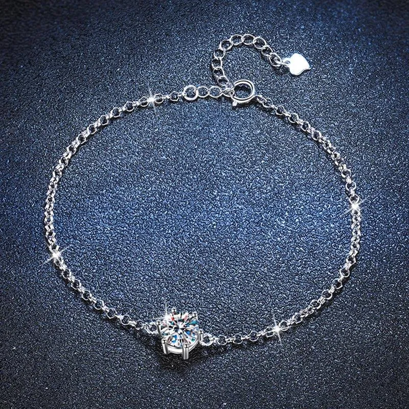 Trendy 100% Real GRA Certified 1CT Moissanite Diamonds Bracelets for Women - Silver Diamond Link Bracelets