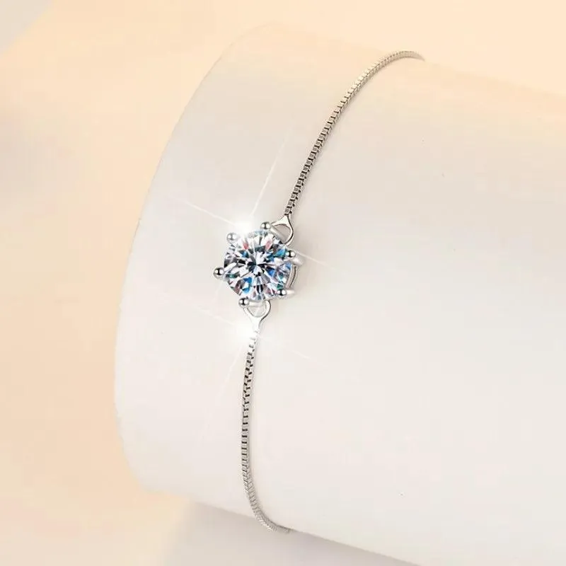 Trendy 100% Real GRA Certified 1CT Moissanite Diamonds Bracelets for Women - Silver Diamond Link Bracelets