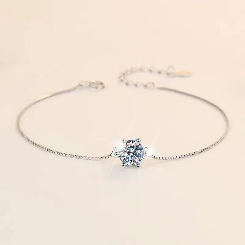 Trendy 100% Real GRA Certified 1CT Moissanite Diamonds Bracelets for Women - Silver Diamond Link Bracelets