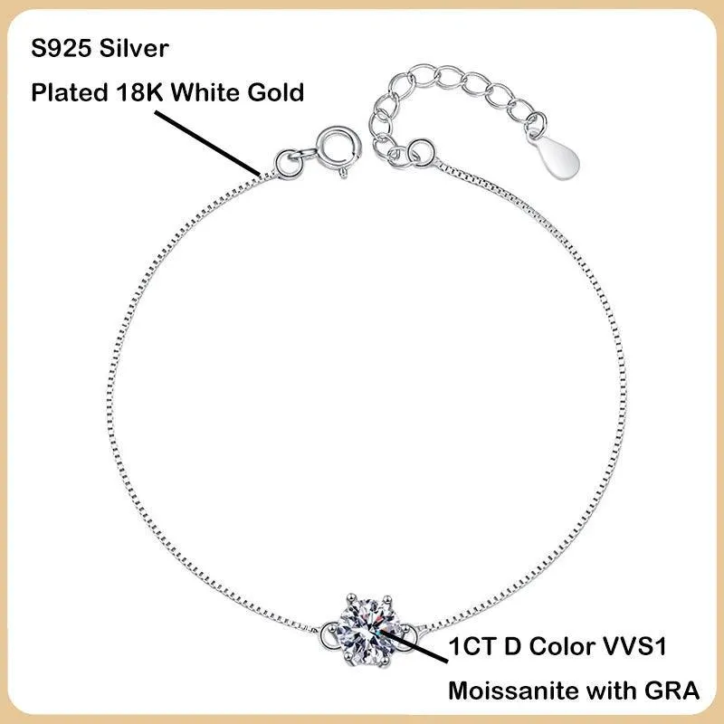 Trendy 100% Real GRA Certified 1CT Moissanite Diamonds Bracelets for Women - Silver Diamond Link Bracelets