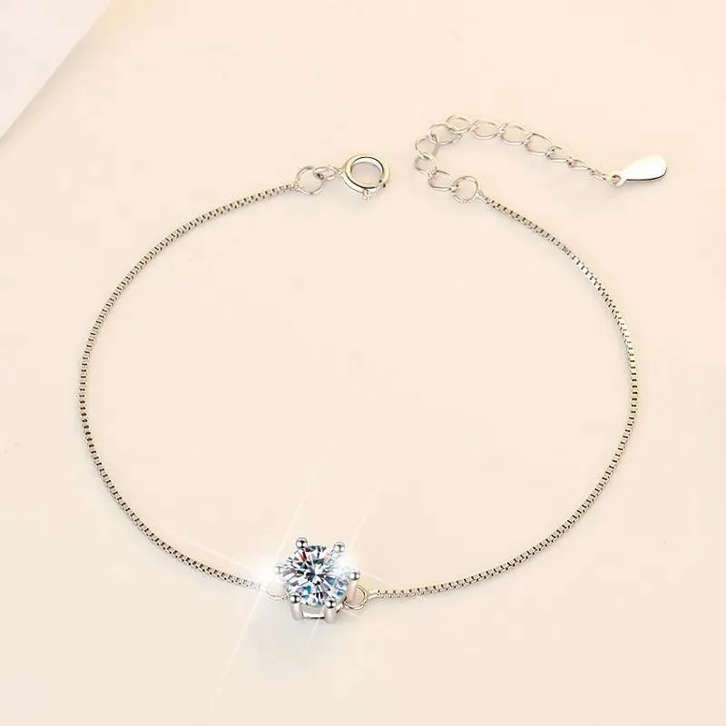 Trendy 100% Real GRA Certified 1CT Moissanite Diamonds Bracelets for Women - Silver Diamond Link Bracelets