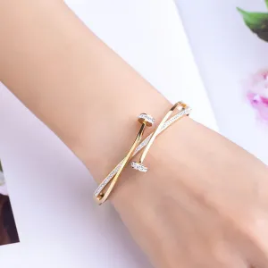 Trendy Double Cross Rhinestone Nail Head Stainless Steel Bangle Bracelets