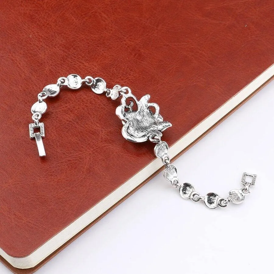 Trendy Romantic Vintage Rose Flower Crystal Silver Colour Fashion Bracelet
