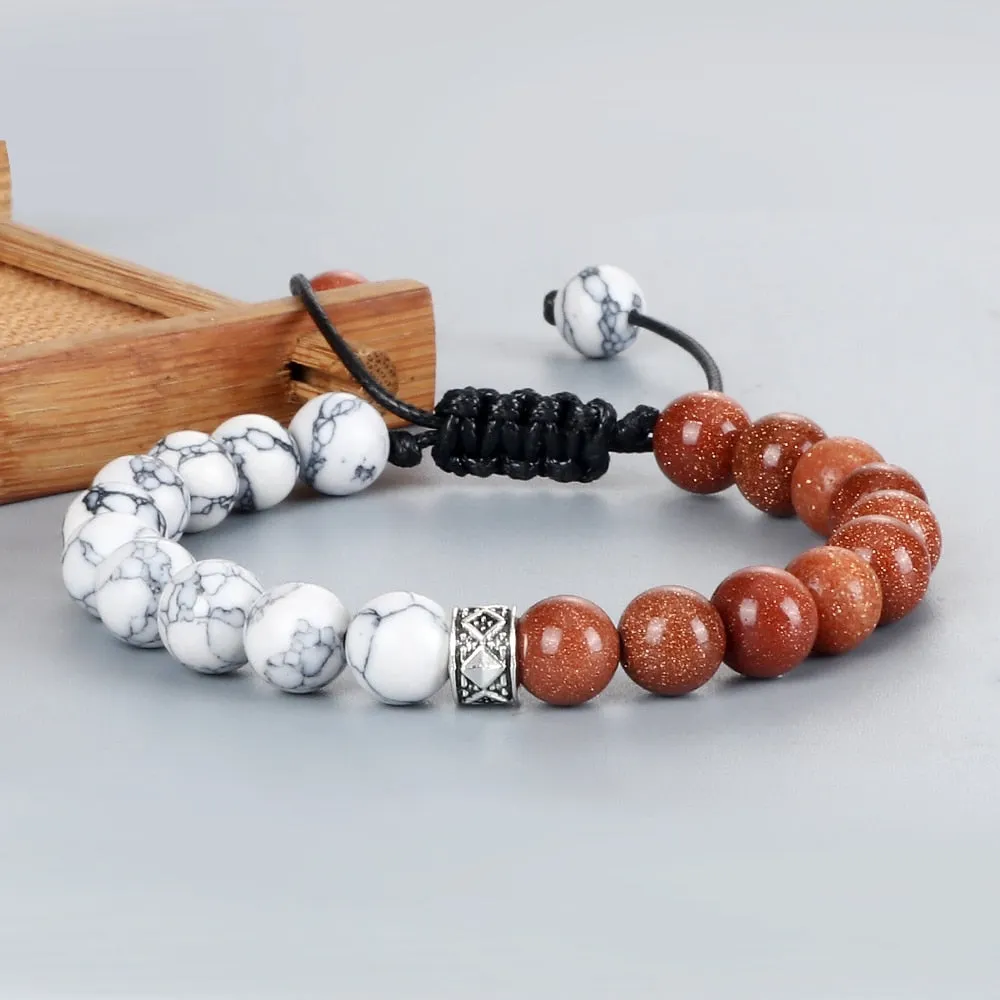 Trendy White Men Beads Bracelet Handmade Natural Tiger Eye Lava Stone