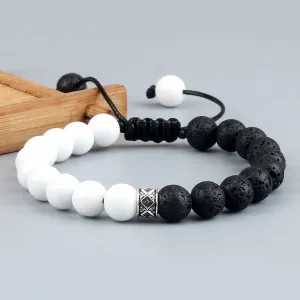 Trendy White Men Beads Bracelet Handmade Natural Tiger Eye Lava Stone
