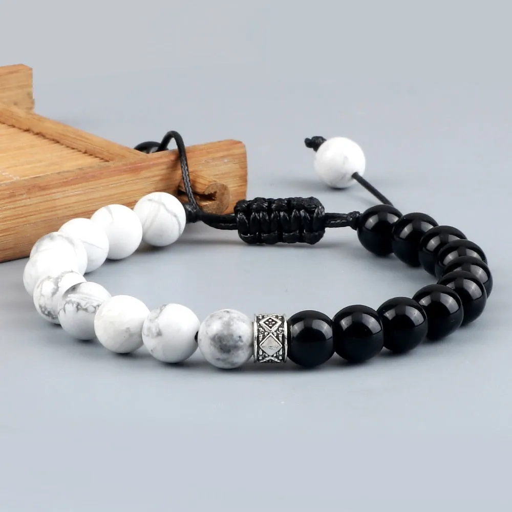 Trendy White Men Beads Bracelet Handmade Natural Tiger Eye Lava Stone