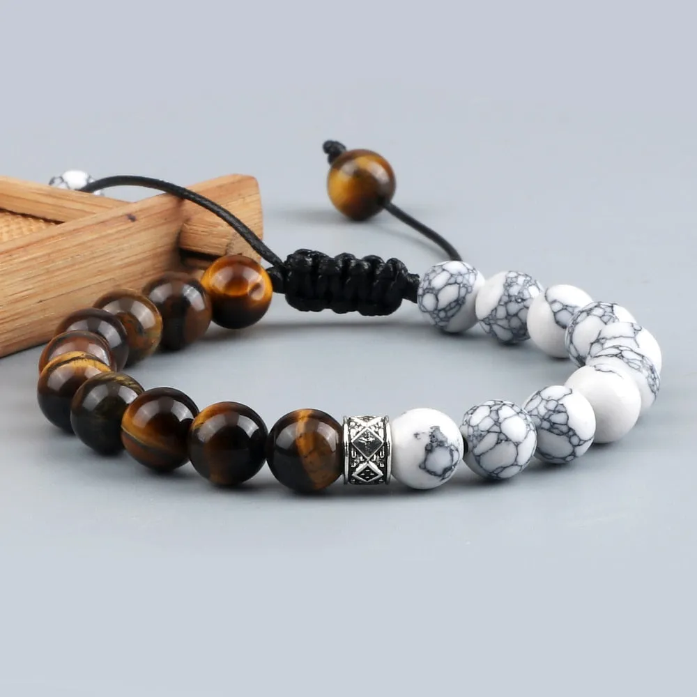 Trendy White Men Beads Bracelet Handmade Natural Tiger Eye Lava Stone