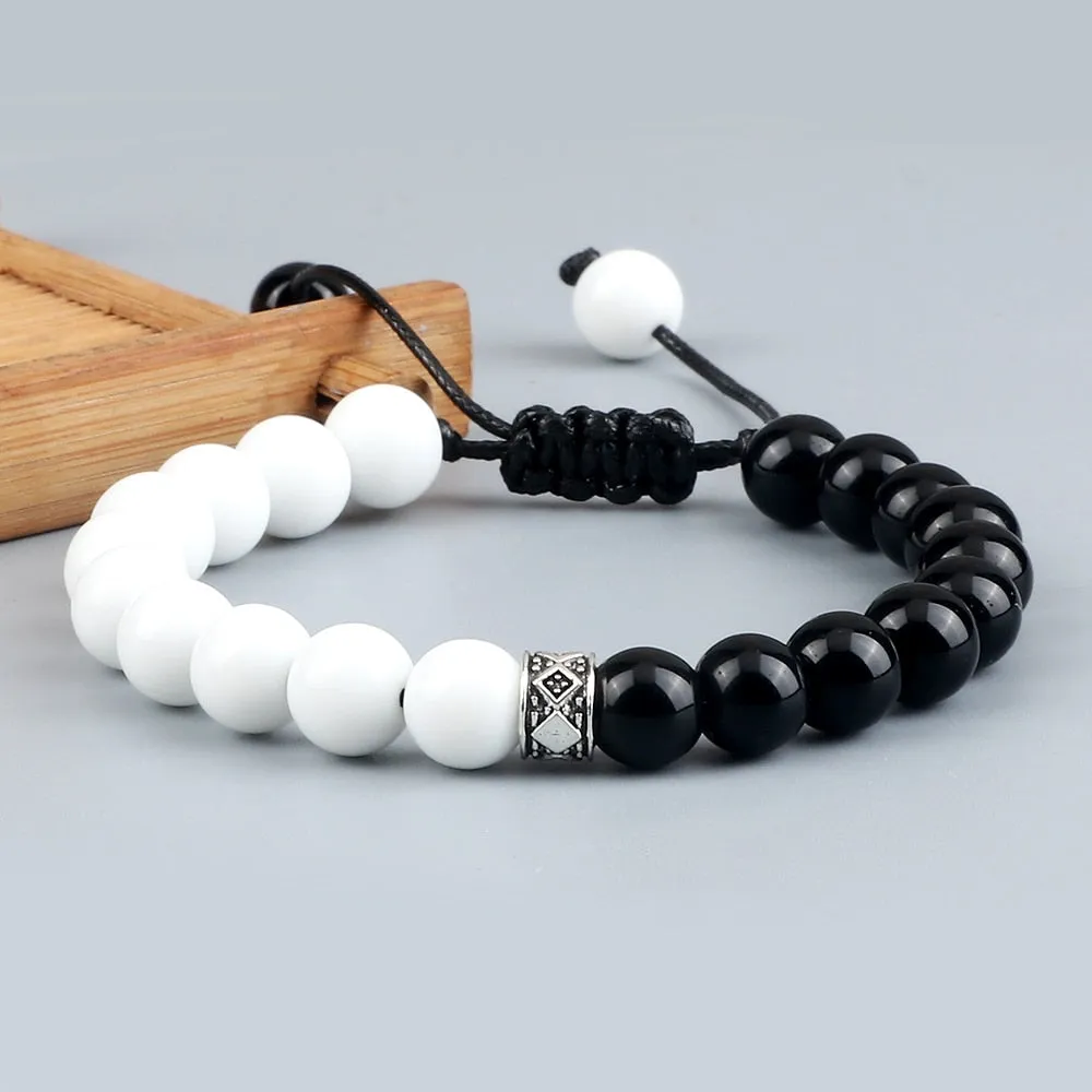 Trendy White Men Beads Bracelet Handmade Natural Tiger Eye Lava Stone