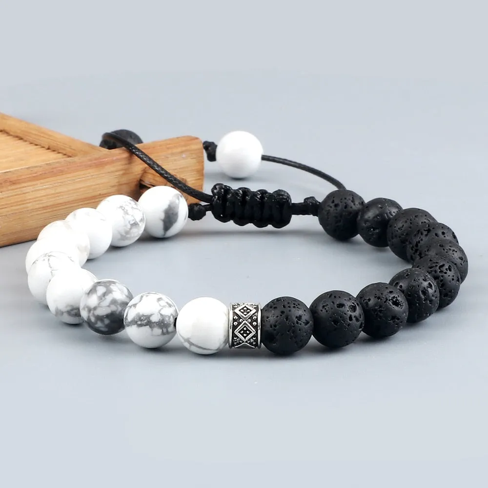 Trendy White Men Beads Bracelet Handmade Natural Tiger Eye Lava Stone