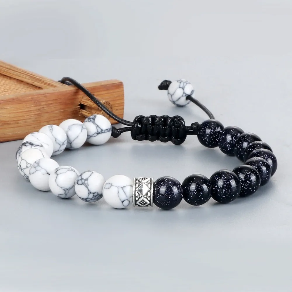 Trendy White Men Beads Bracelet Handmade Natural Tiger Eye Lava Stone
