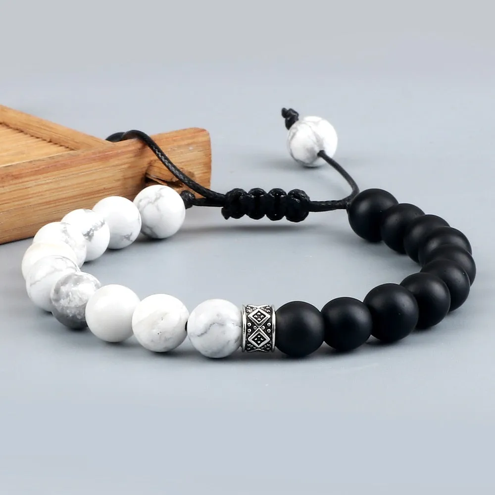 Trendy White Men Beads Bracelet Handmade Natural Tiger Eye Lava Stone