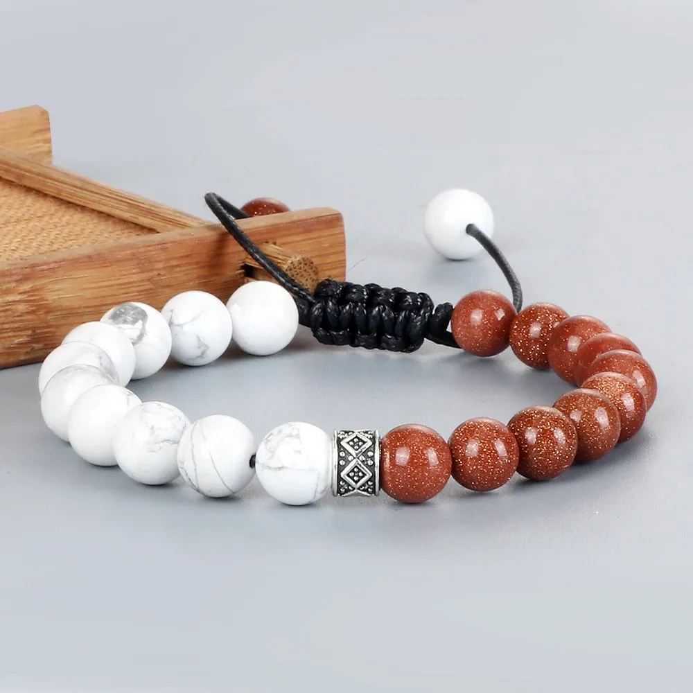 Trendy White Men Beads Bracelet Handmade Natural Tiger Eye Lava Stone
