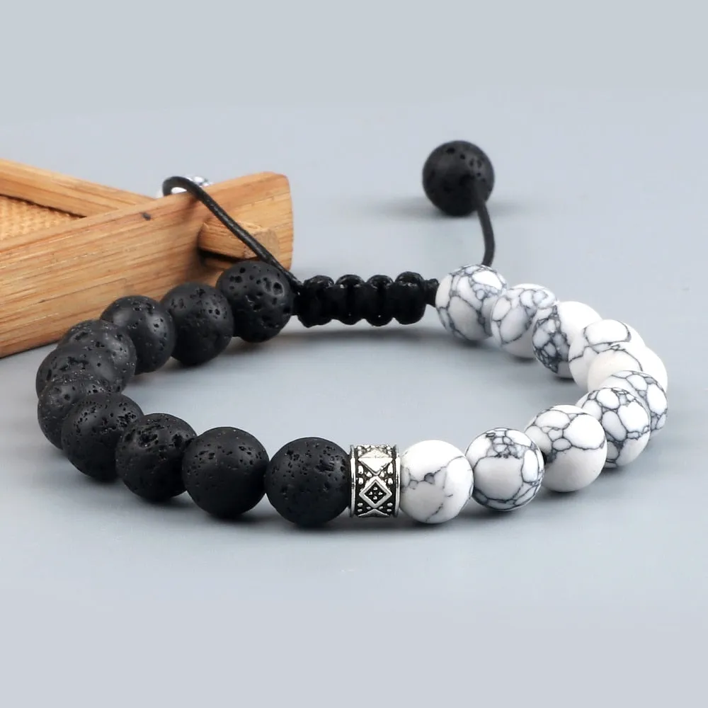 Trendy White Men Beads Bracelet Handmade Natural Tiger Eye Lava Stone