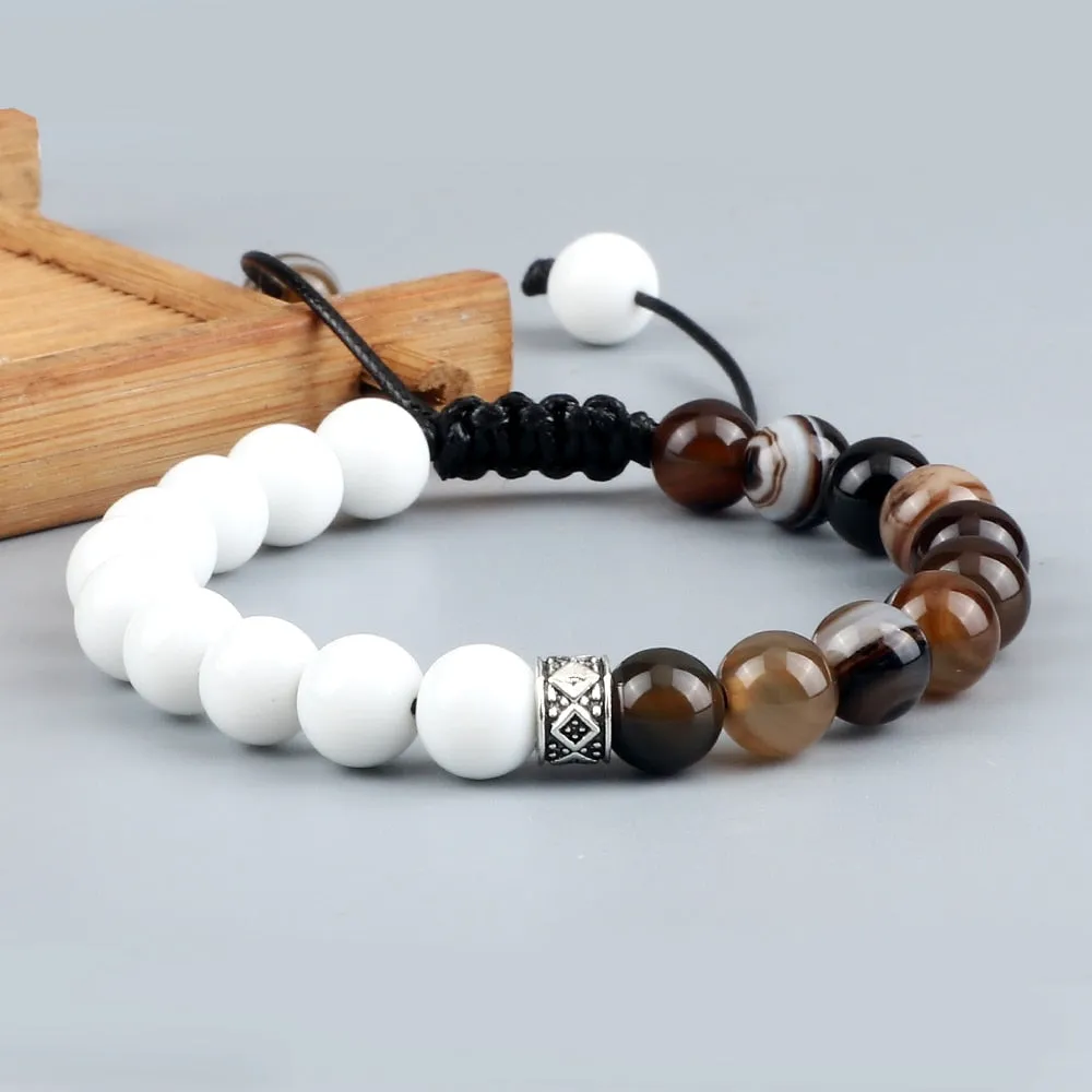 Trendy White Men Beads Bracelet Handmade Natural Tiger Eye Lava Stone