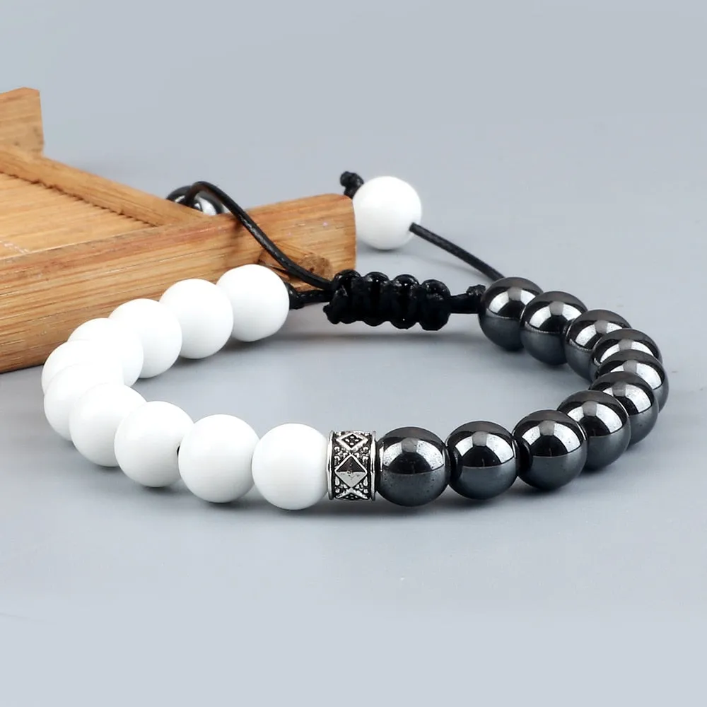 Trendy White Men Beads Bracelet Handmade Natural Tiger Eye Lava Stone